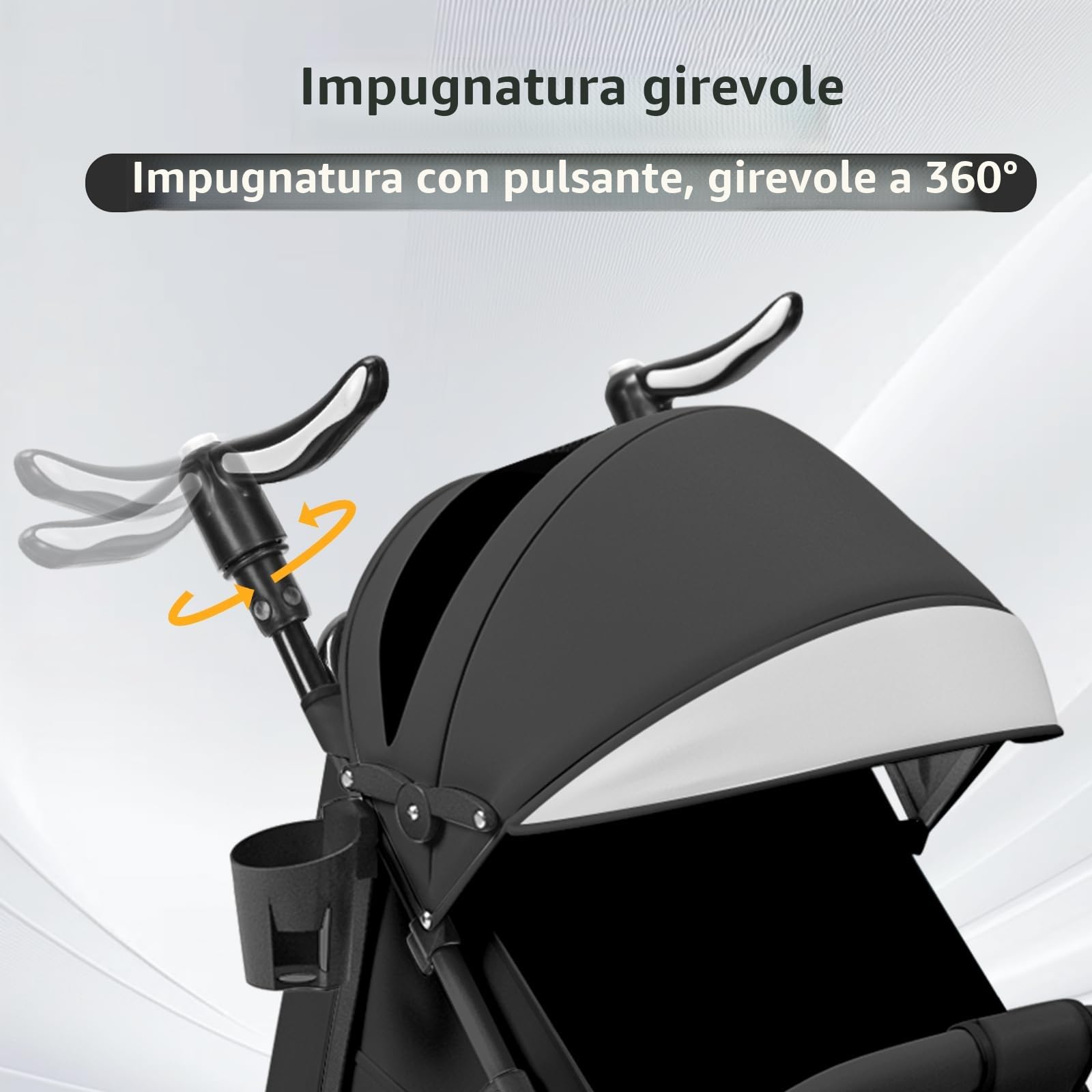 Ingenious, passeggino compatto con posizione sdraiata, dalla nascita ai 4 anni (fino a 25 kg), 47 x 72 x 97 cm, seduto/sdraiato, zanzariera in cotone, nero
