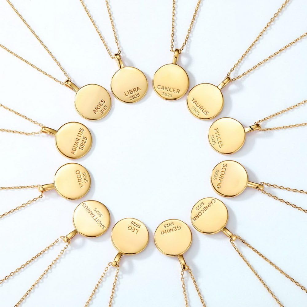 necklace Collar De Plata,Signos Del Zodiaco Símbolos De Las Señoras Colgante Redondo Dorado Gargantilla Símbolo De La Constelación Joyería Para Niñas Regalo De Cumpleaños