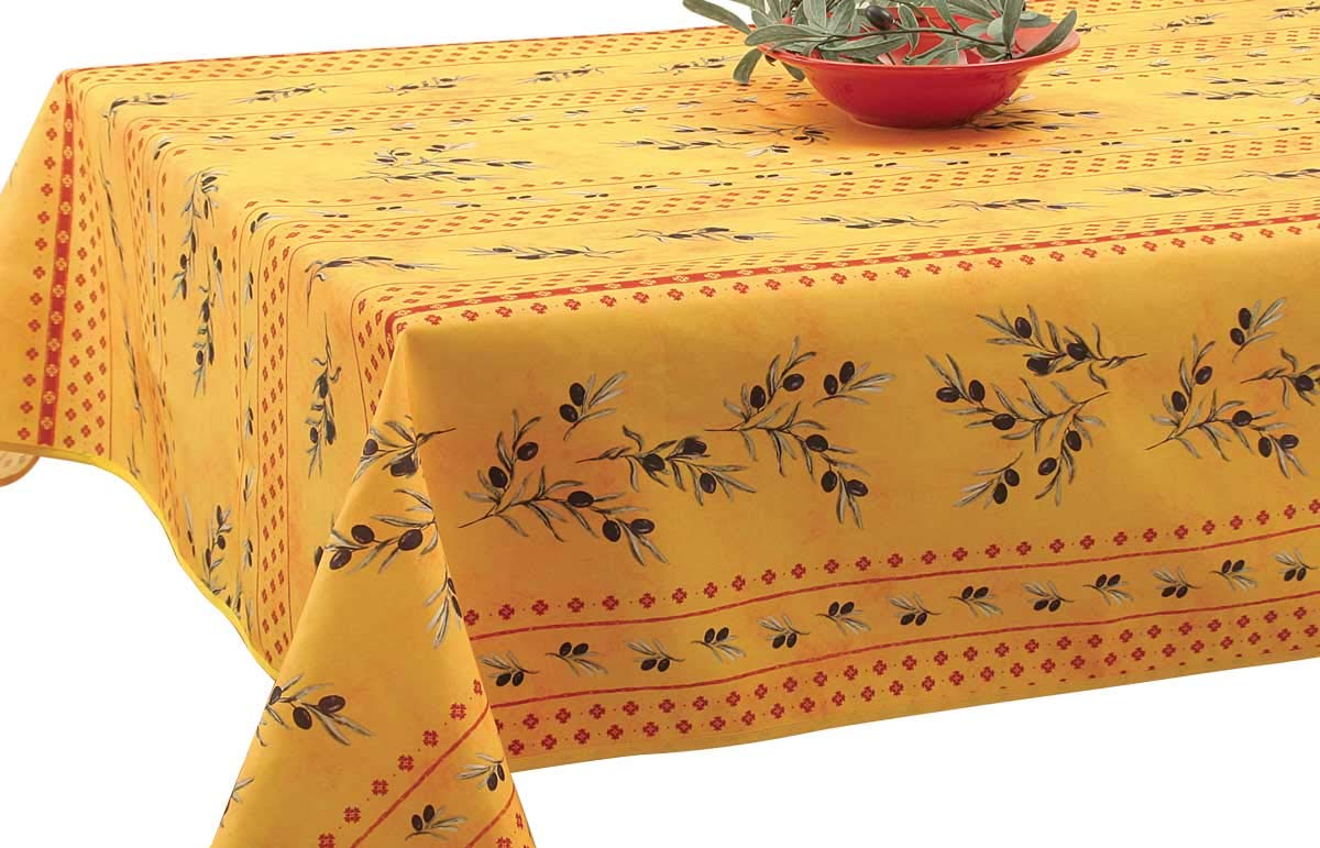 Le linge de Jules Nappe anti-taches Olivette jaune - taille : Rectangle 150x300 cm