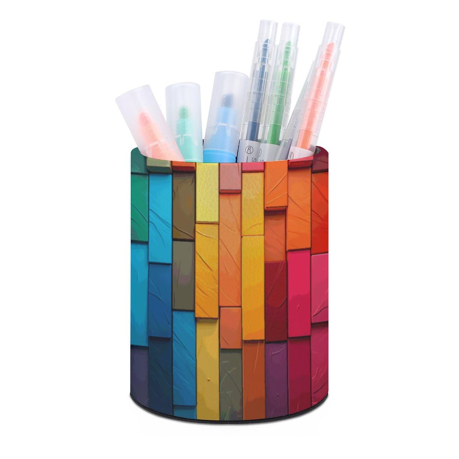 JTREHY Round Pen Holder,Colorful Board Printed Makeup Brush Storage Box for Home Office Dressing Table