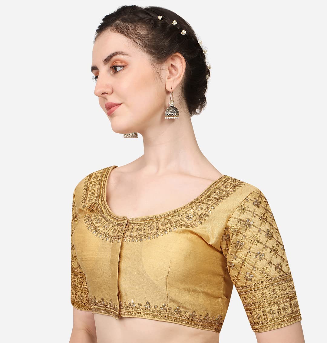 Pujia Mills Women's Silk Solid Half Sleeve Blouse (Rasiya Chiku_Chiku_38)