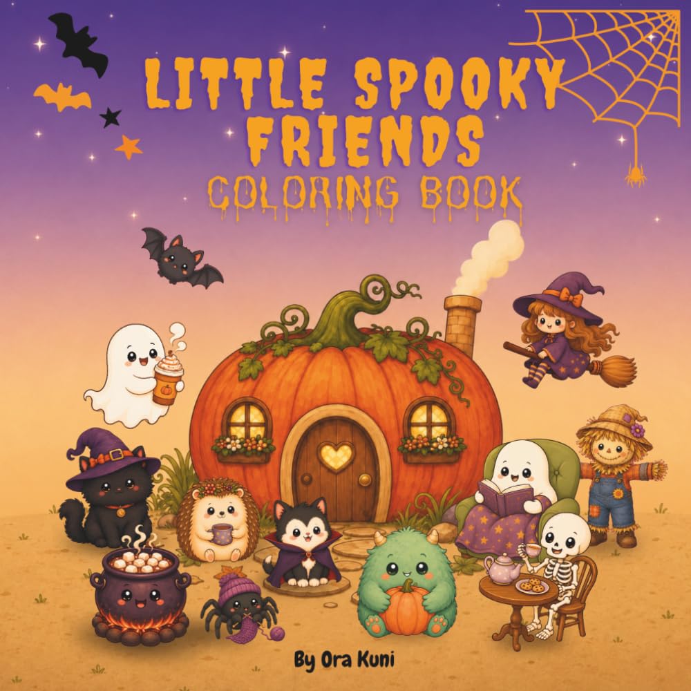 Little Spooky Friends Coloring Book: A Bold and Easy Halloween Coloring Book with Adorable Ghosts, Smiling Pumpkins, Black Cats and Cozy Autumn Vibes