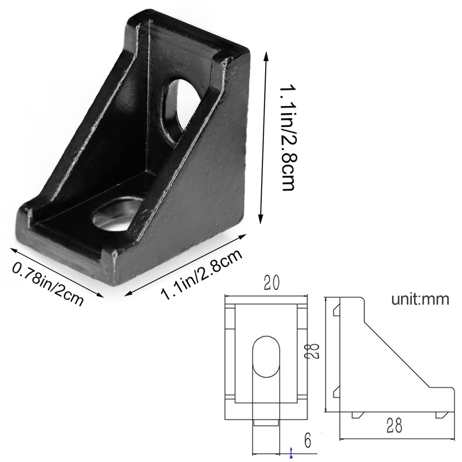 20PCS Black L Corner Brackets,2020 Aluminum Extrusion Profile Angle Corner Brackets,Box-Packed Corner Bracket, Use for 6mm T-Slot Aluminum Profile Frame