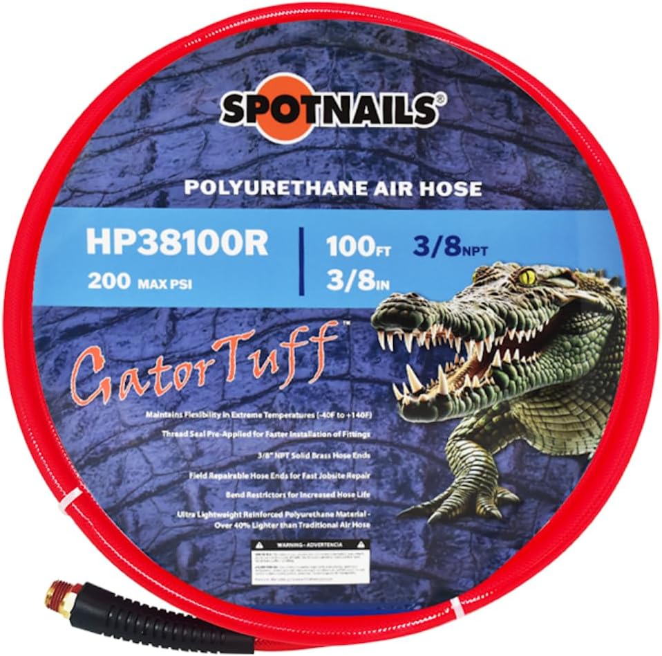 3/8" x 100' Polyurethane Air Hose (Red) – No Fittings – 3/8" NPT – Lightweight, Flexible, Industrial Air Hose