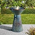 Glitzhome 27.5" H Outdoor Garden Water Fountain with LED Light and Pump, Turquoise Two Birds Embossed Pattern Pedestal Ceramic Floor-Standing Water Fountain for Yard Floor Patio Backyard