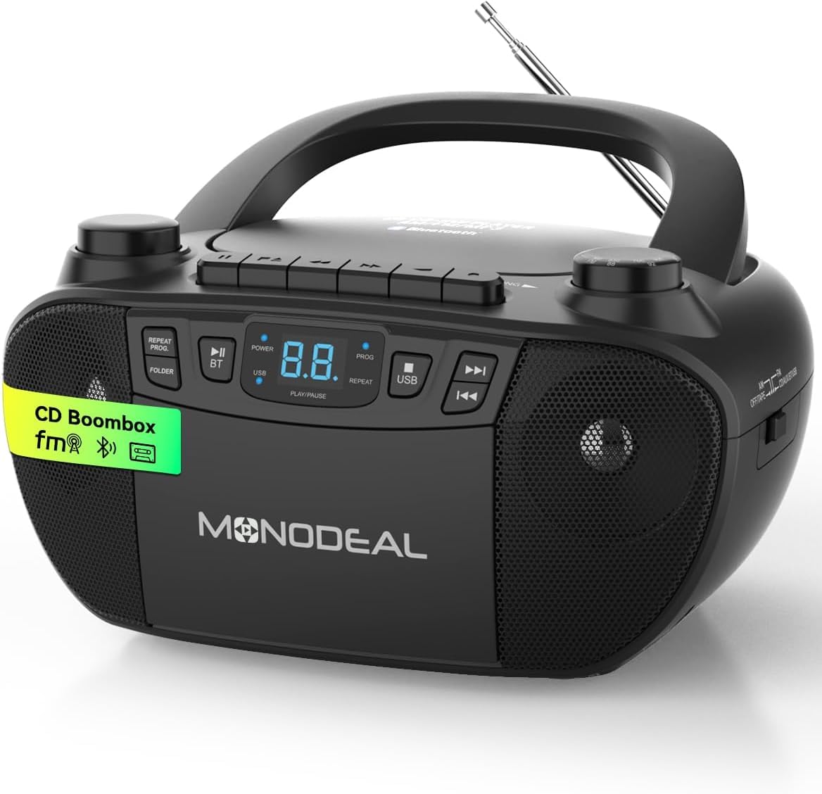monodeal cd player with cassette, cassette recorder, cassette player, radio with cd and cassette, cd player with radio & usb, bluetooth cd player, am/fm radio