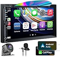 Vista 1 de Estéreo de coche doble DIN con CD DVD, cámara de respaldo compatible con CarPlay/Android Auto, pantalla táctil de 7 pulgadas, radio Bluetooth 5.2