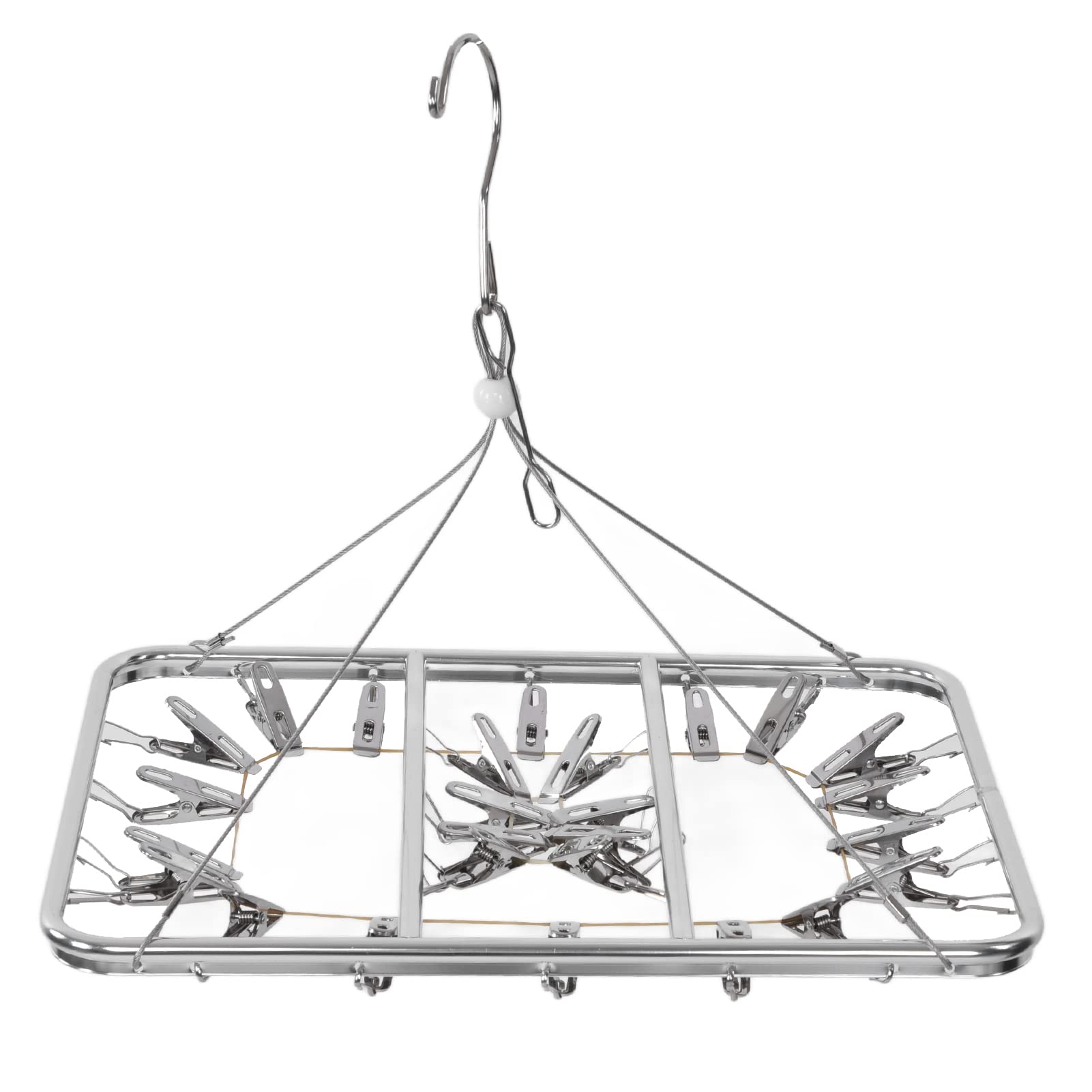 Stainless Steel Clothes Drying Rack, Laundry Drip Hanger with 26 Clips Swivel Hook Windproof Clothes Hanger Rack for Sock, Bras, Towel, Underwear, Hat, Scarf, Gloves