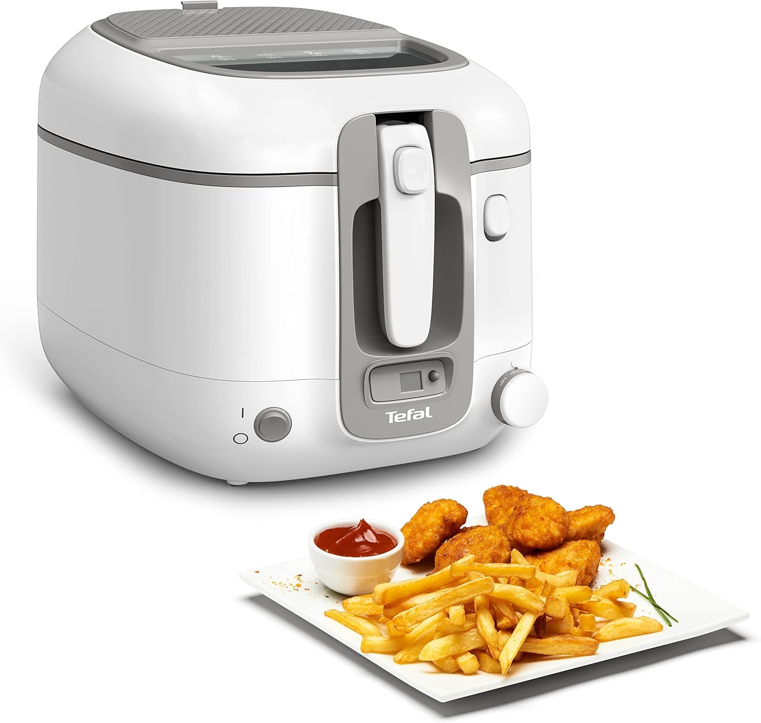 Tefal FR3141 Super Uno Fryer | Thermal Casing | Capacity up to 1.2kg | Digital Timer | Anti-Odor Filter Cartridge | Removable Non-Stick Inner Container | White/Grey