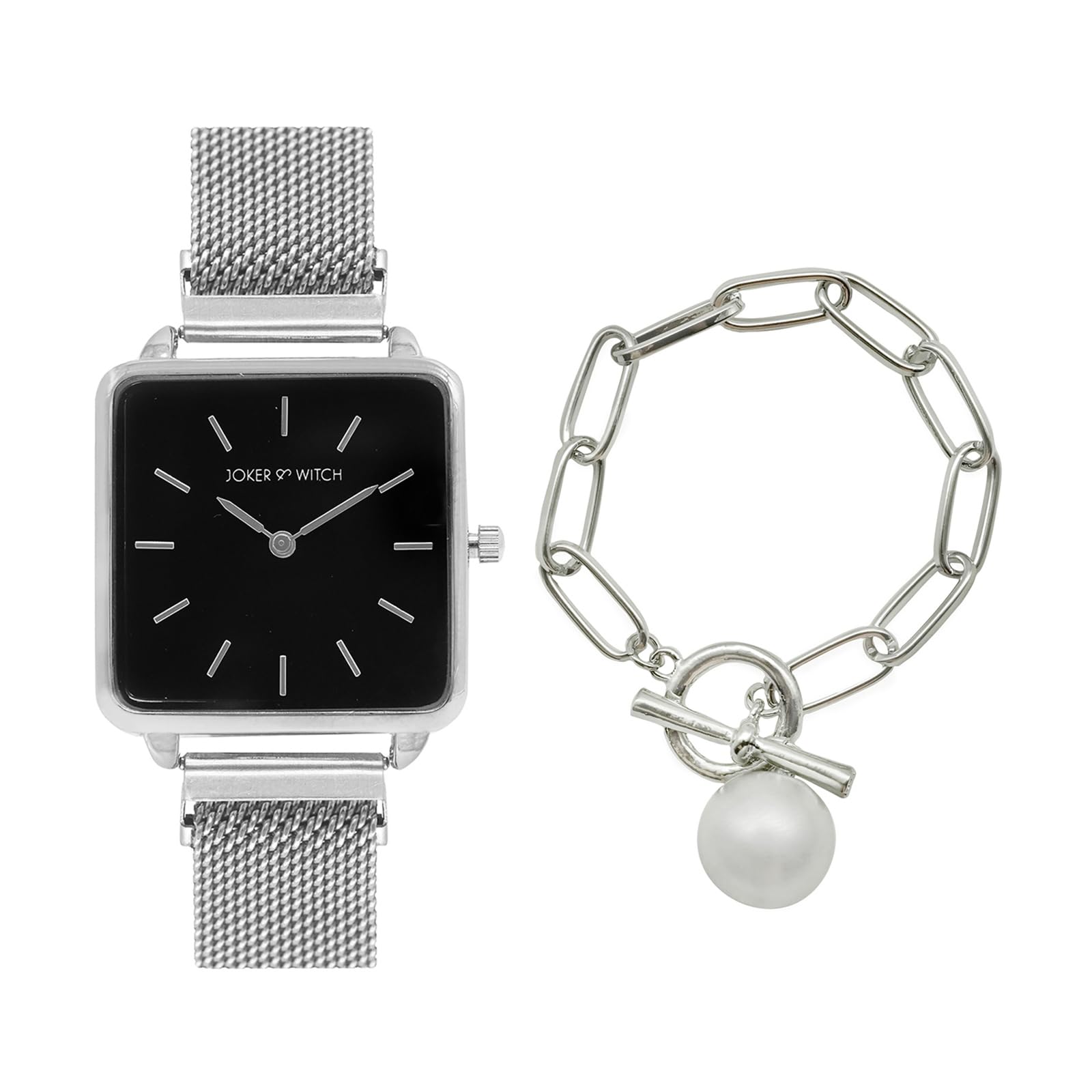 Joker & Witch Stainless Steel Women Madelyn Analog Watch Bracelet Stack, Black Dial, Silver Band (B0C7L9BG64) Amazon Price History, Amazon Price Tracker