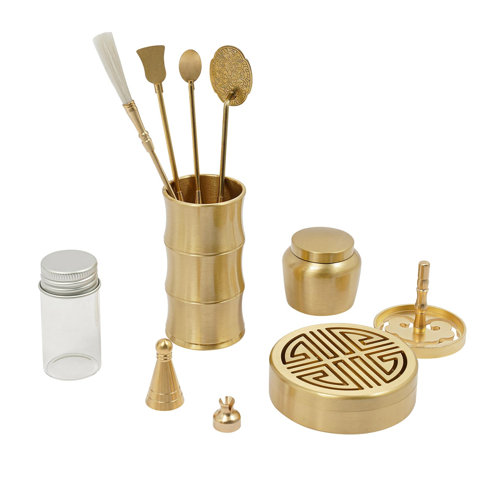 Juego de incienso de latón chapado en oro, juego completo con accesorios para meditación, aromaterapia, hogar, yoga, relajación, regalo