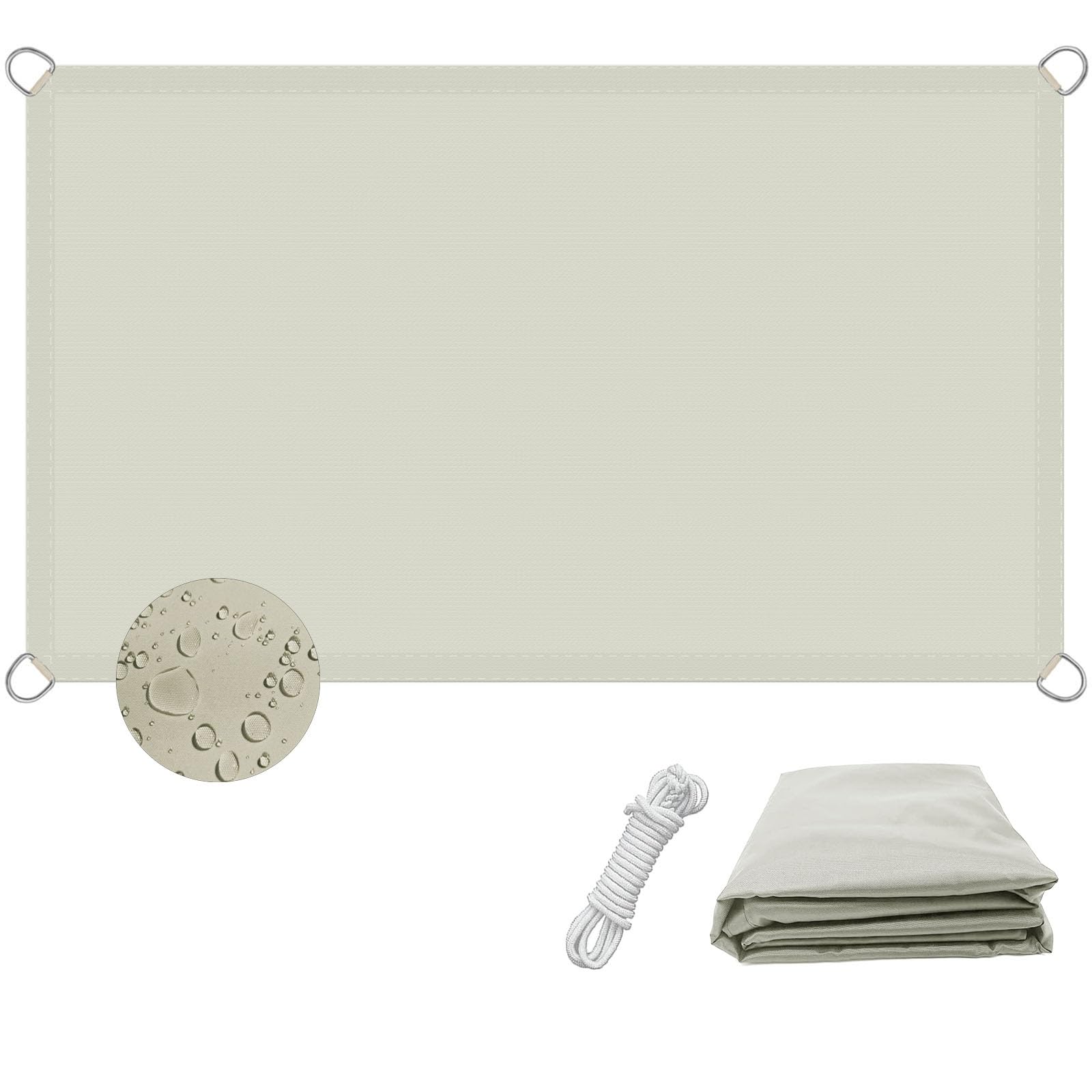 Voile d'ombrage imperméable 3 x 6.5 m beige pour stopper la chaleur et la pluie sur la terrasse