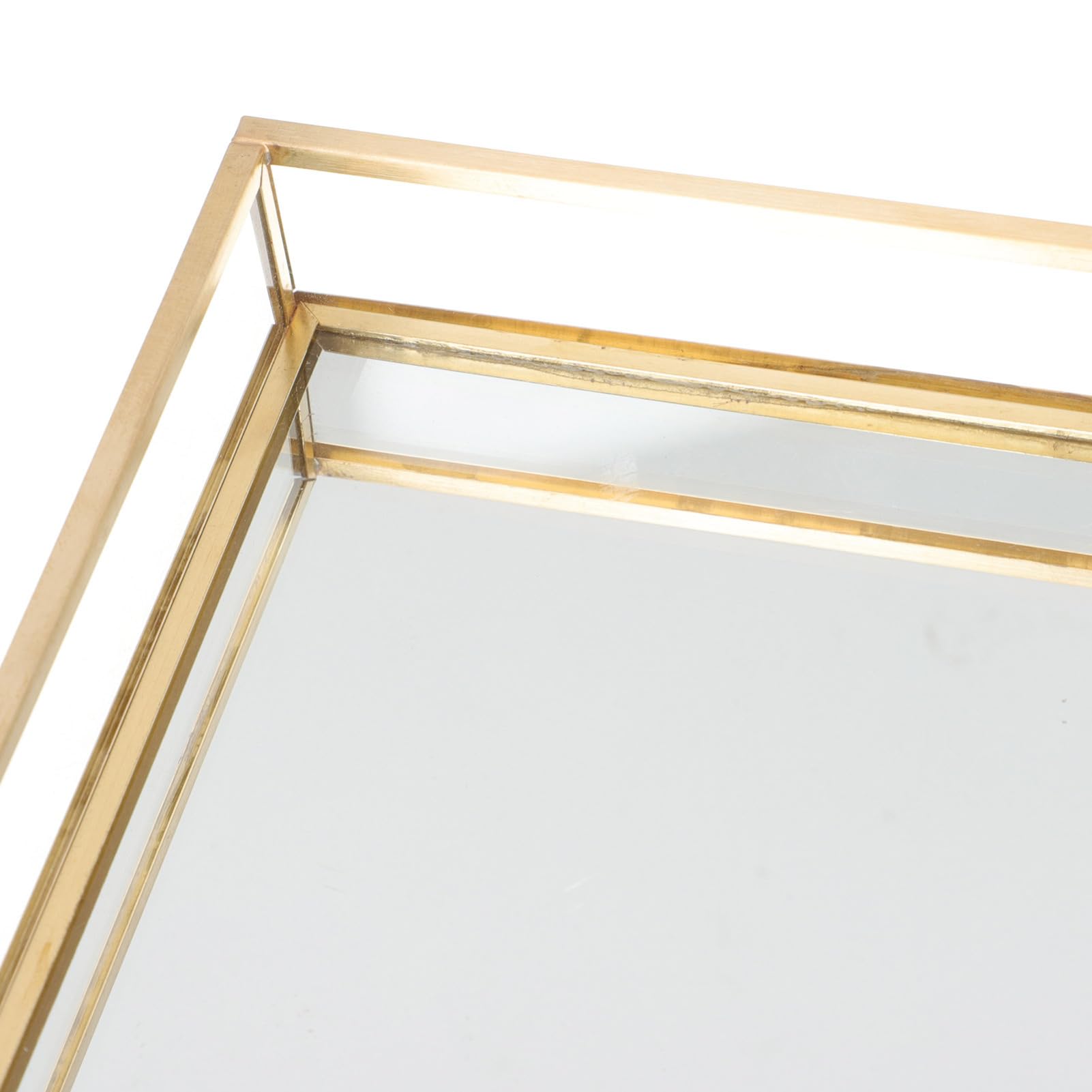 Abaodam Organizer Per Profumi e Vassoio Per Gioielli in Vetro Trasparente Bordo in Ottone, Piatto Quadrato 20x20 Cm Per Bagno e Comò