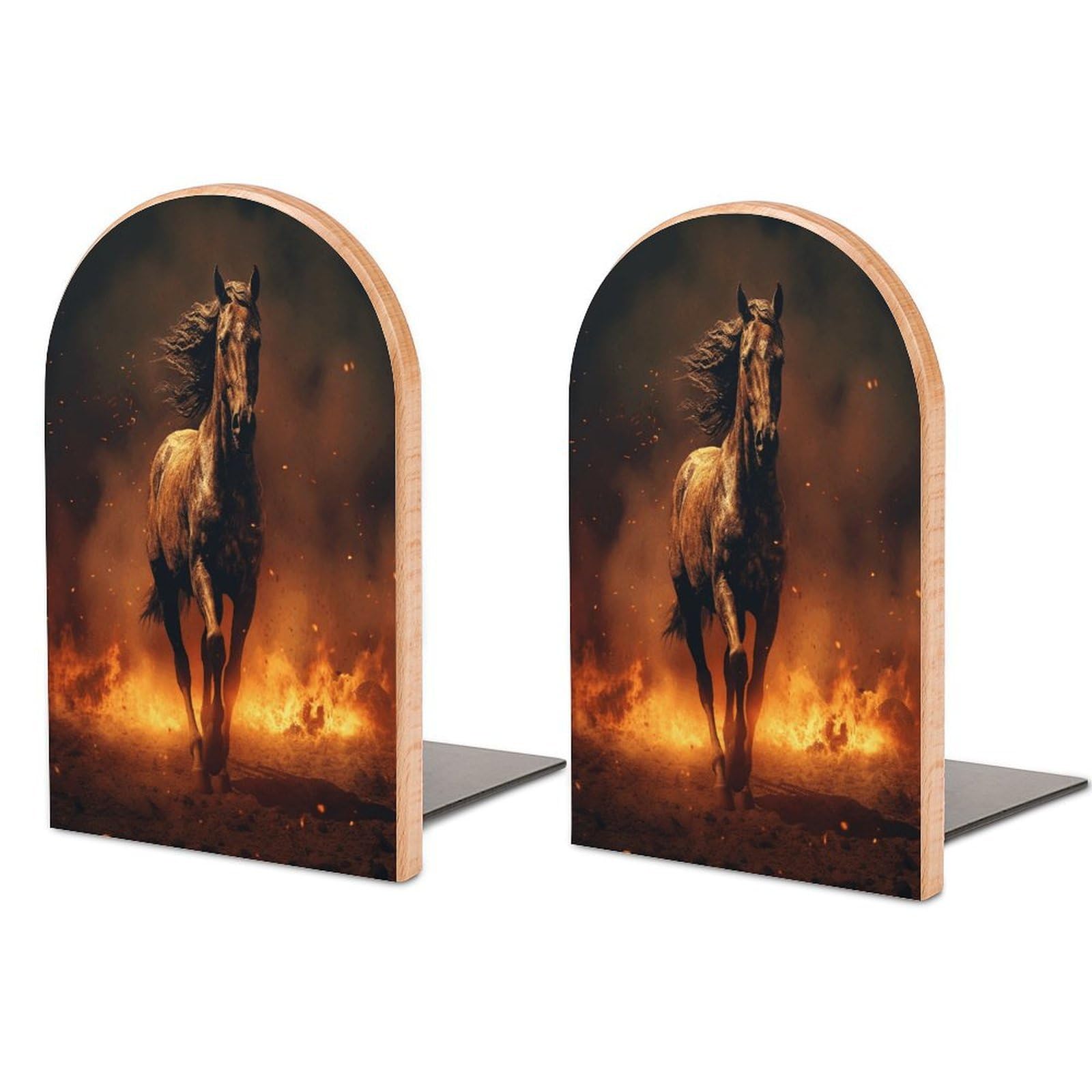 Flame Horse Bookend Wood Book End for Shelves Heavy Duty Non-Slip Wooden Bookend Support Universal Economy Bookends Fancy Modern Decorative Book Accessories 1 Pairs
