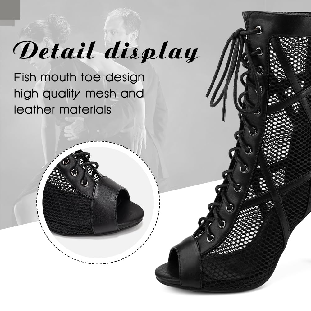 DKZSYIM Stivali da ballo aperti da donna, per salsa latina, scarpe da ballo con lacci, modello K99X