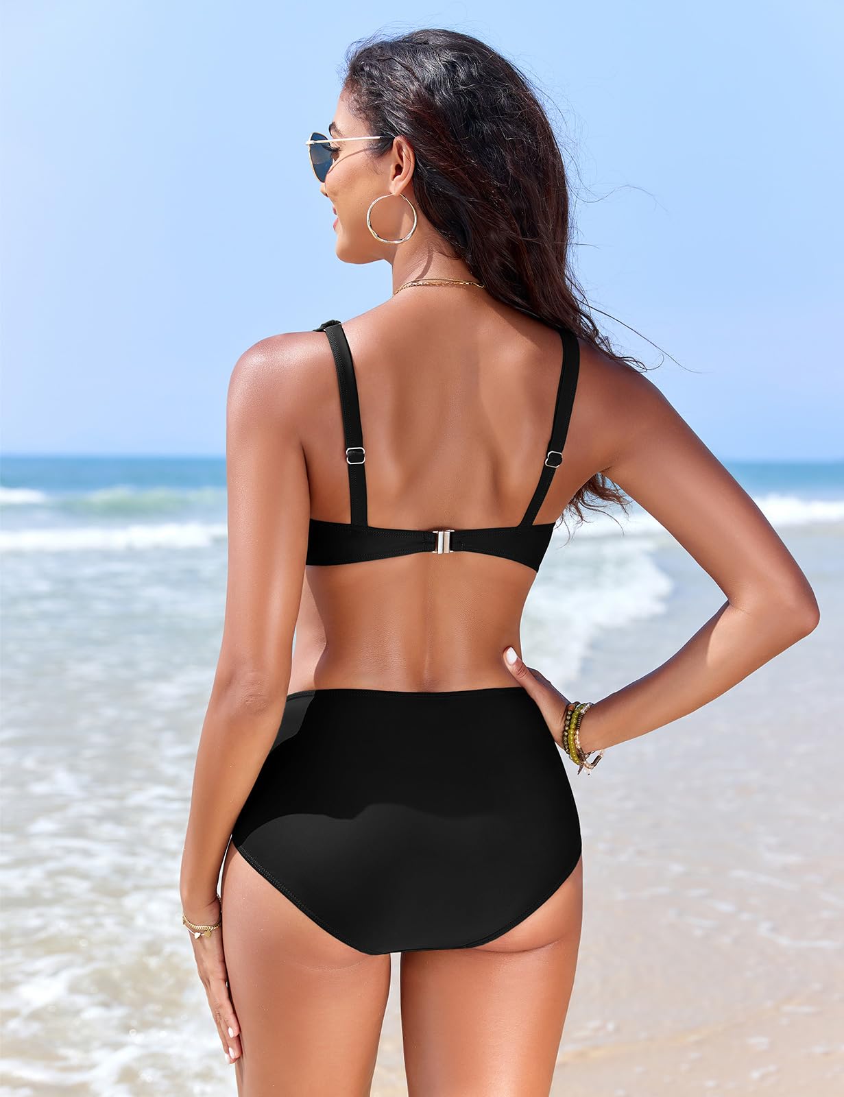 Bikini Mujer Cintura Alta Diseño Envolvente Tirantes Ajustables Top con Aro Extraíble Bañador Playa
