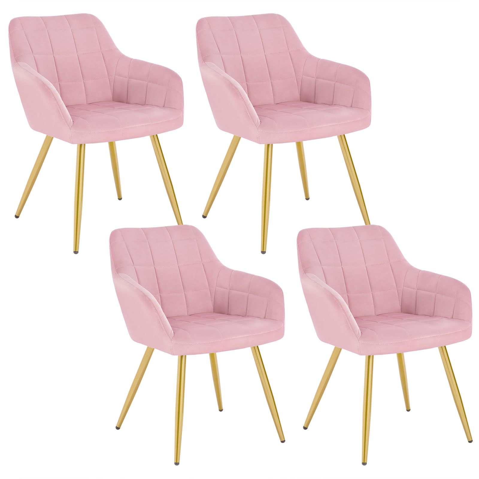 WOLTU Esszimmerstühle 4er Set Esszimmerstuhl Küchenstuhl Polsterstuhl Design Stuhl mit Armlehnen, mit Sitzfläche aus Samt, Gestell aus Metall, modern, Gold Beine, Rosa, BH232rs-4