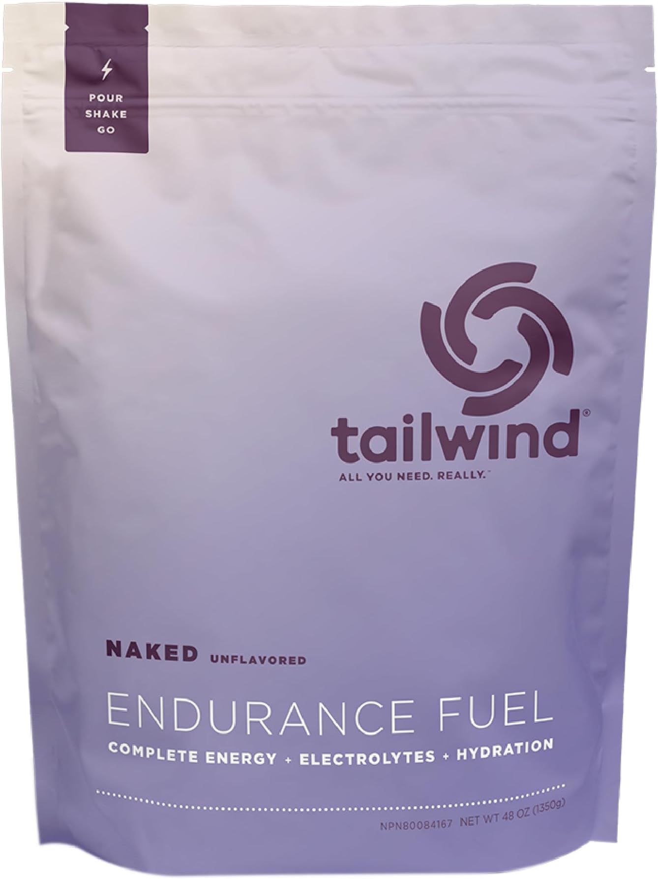 Tailwind Nutrition Endurance Fuel, Sports Drink Powder Mix with Electrolytes, Non-GMO, Free of Soy, Dairy, and Gluten, Vegan Friendly, Naked Unflavored, 50 Servings