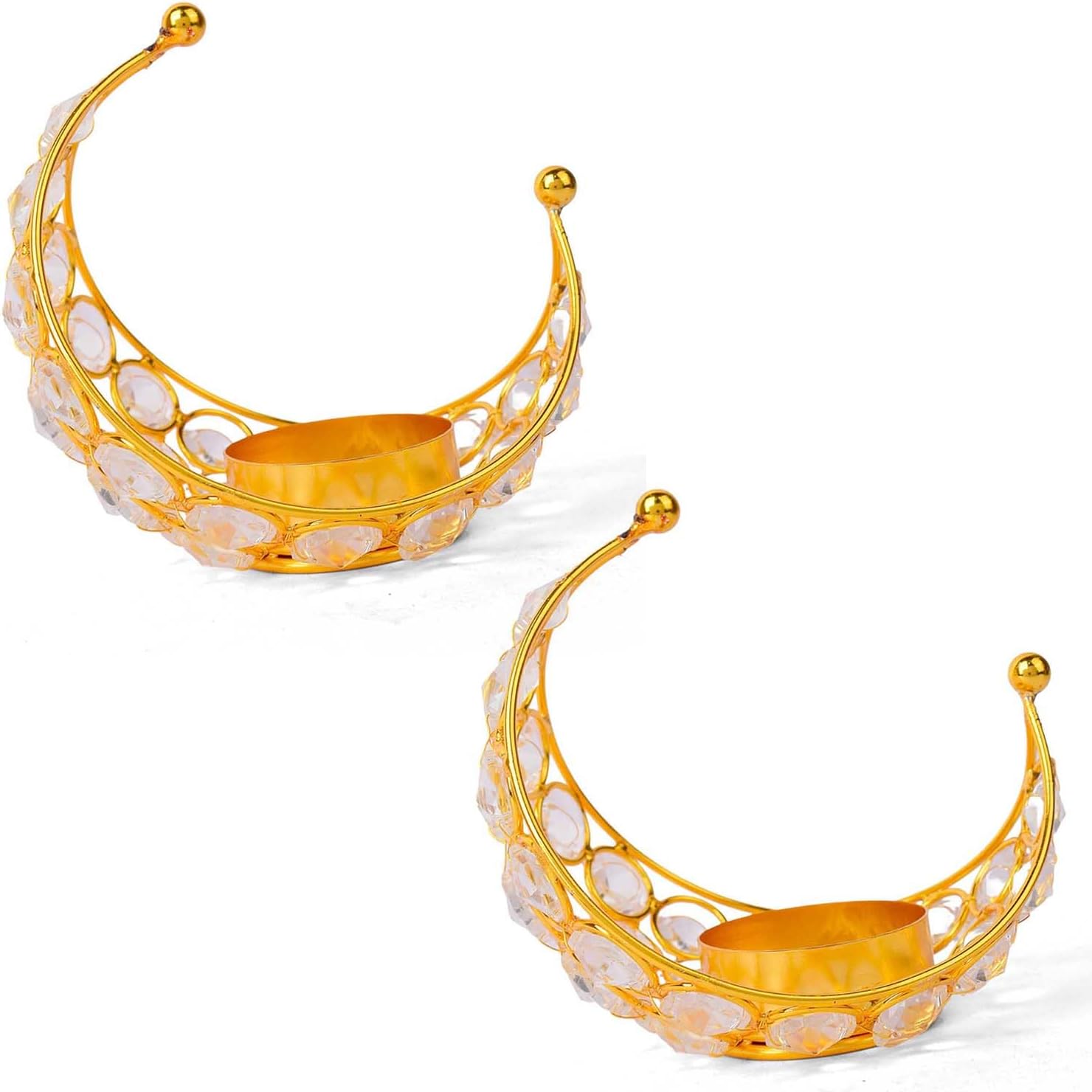 SATVIK (Pack of 2) 3.93 INCH Moon Crystal Brass Diya for Home & Temple Decoration l Traditional Pooja Oil Lamp l Antique Finish