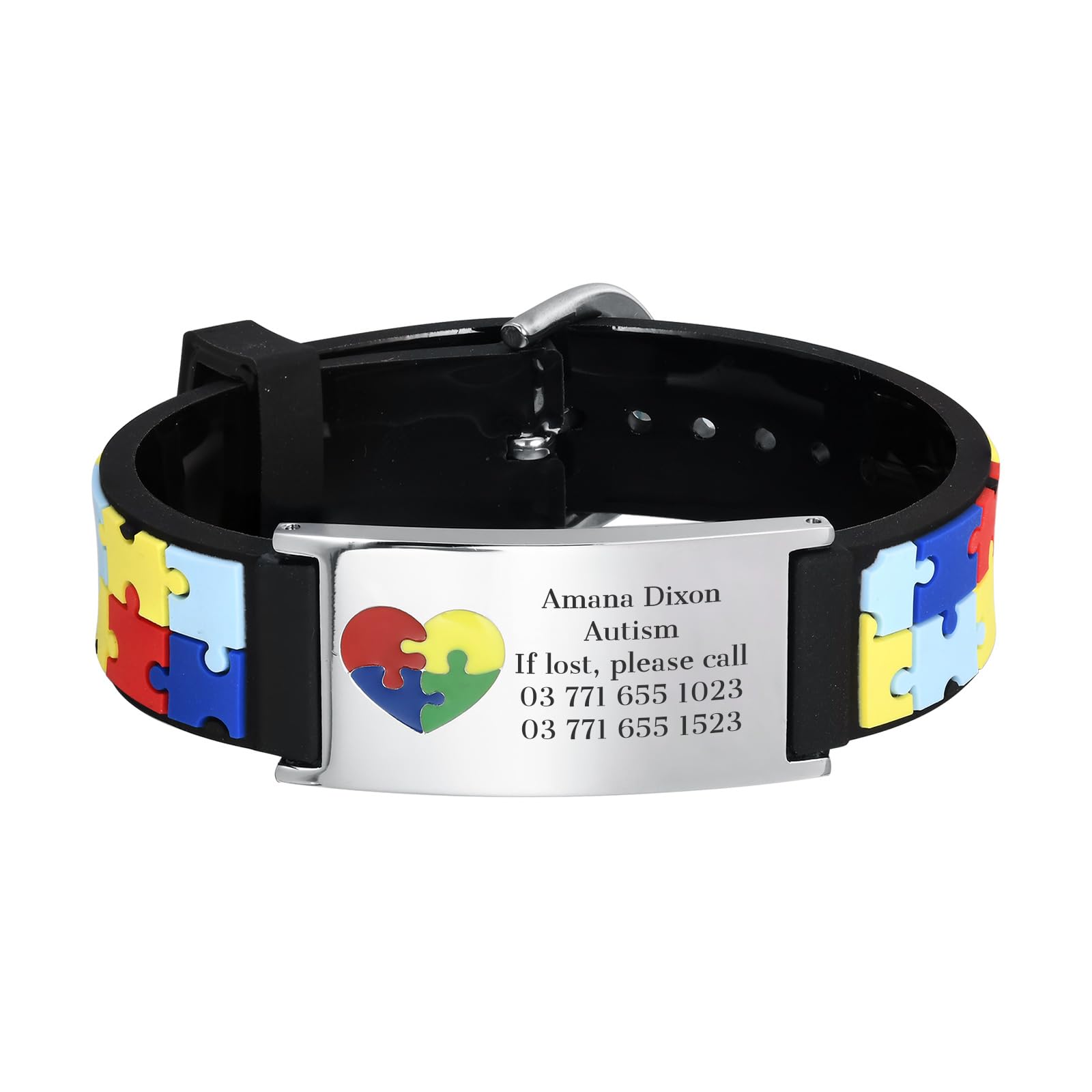 FLHEARTPersonalised Child Safety ID Wristband - Engraved Name Contact Number Emergency Medical Bracelet for Autism Kids, Customised Anti Lost ID Wristband for Children Boys Girls, Waterproof Adjustable