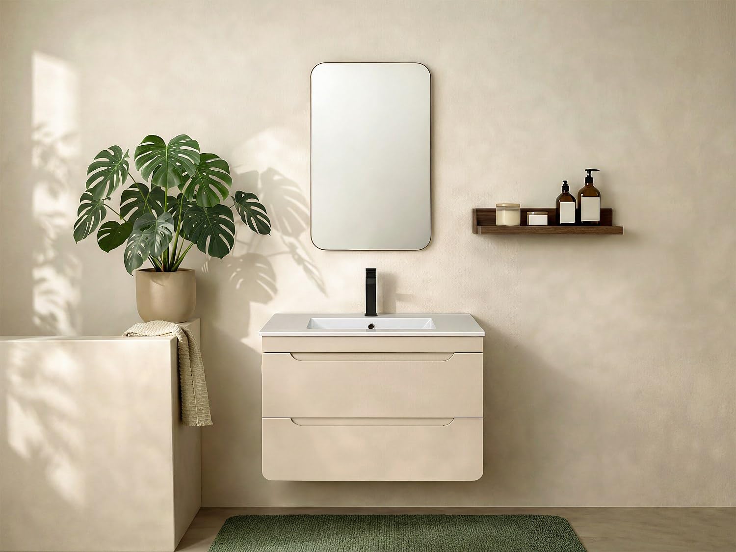 Vente-unique - Meuble sous Vasque Suspendu Coloris Beige – 80 cm – Aruba