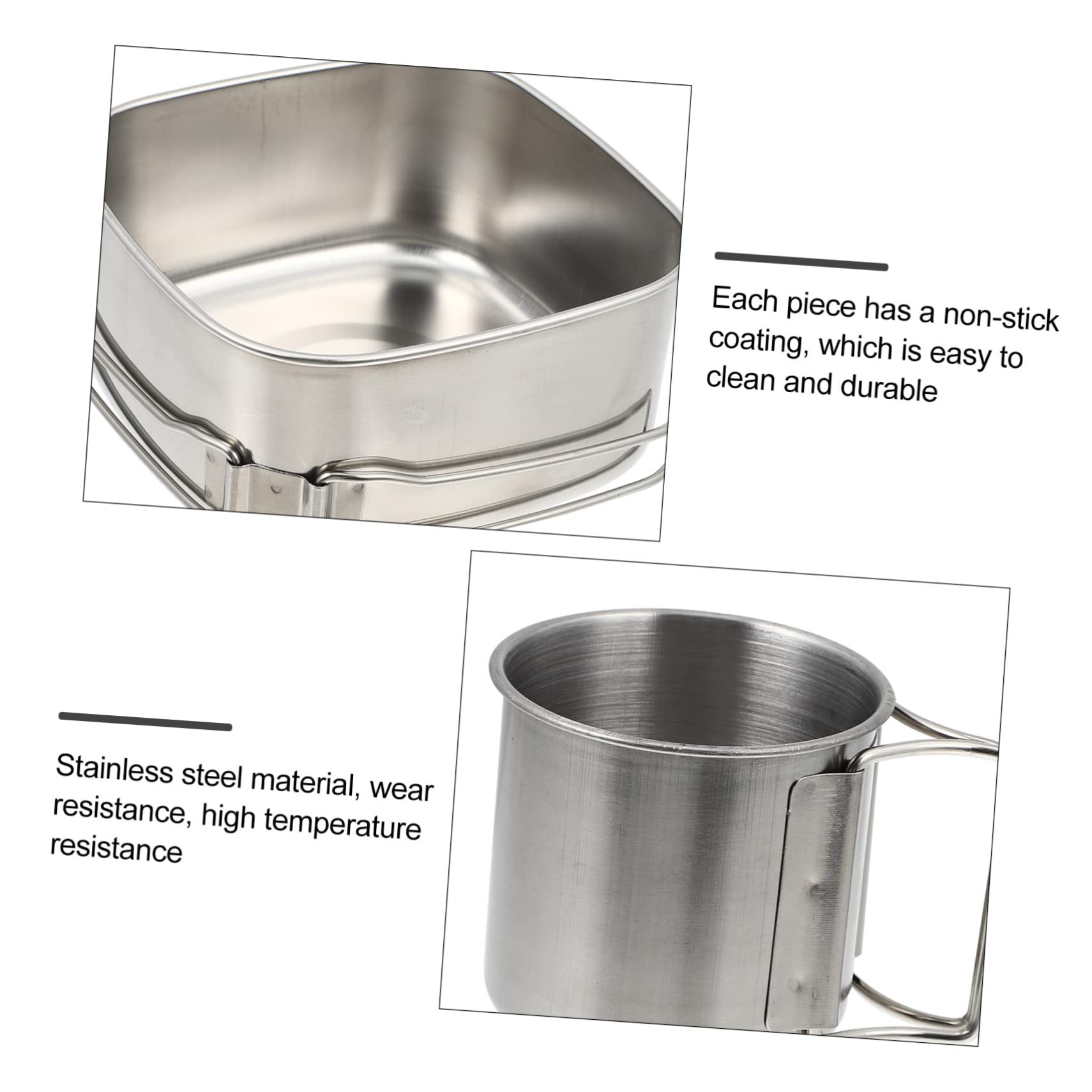 Yardwe Ensemble Cuisine de Camping, en Acier Inoxydable, 1 Set Portable, Poignée Pliable, Facile à Nettoyer pour Barbecue Activités Extérieures