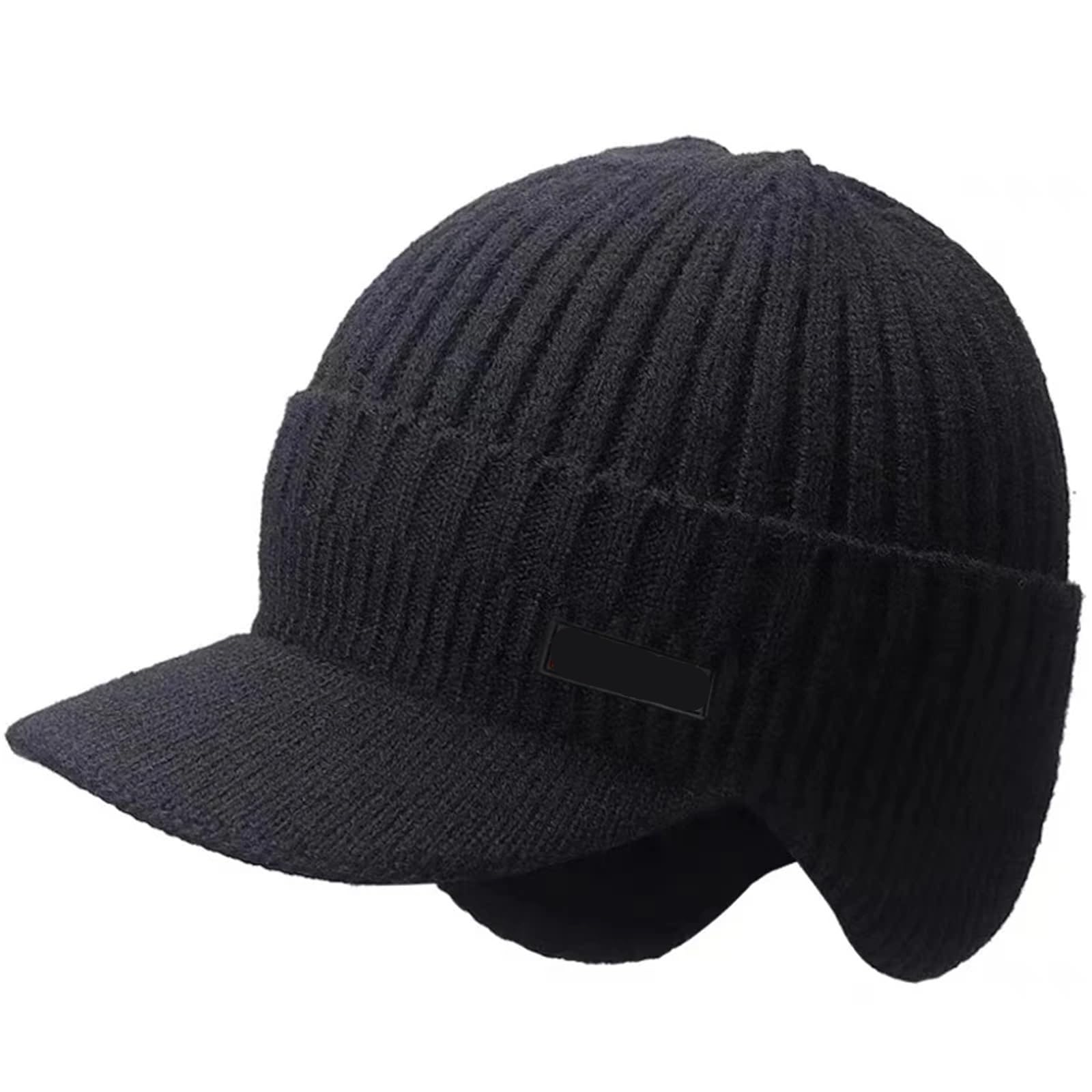 2 pezzi cappello invernale da uomo protezione for le orecchie esterno caldo berretto spesso lavorato a maglia for bicicletta sciarpa visiera antivento baseball maschile per Ciclismo(Black)