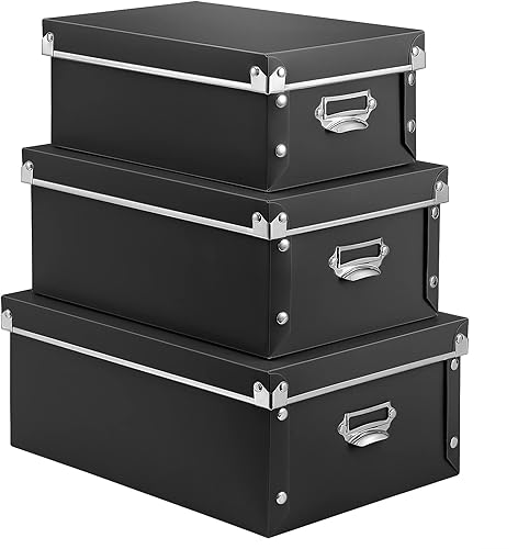 Miniatura 1 de SEEKIND Caja de almacenamiento, contenedores de almacenamiento decorativos con tapa, juego 3 en 1, plástico, con asas, cierre a presión, a prueba de