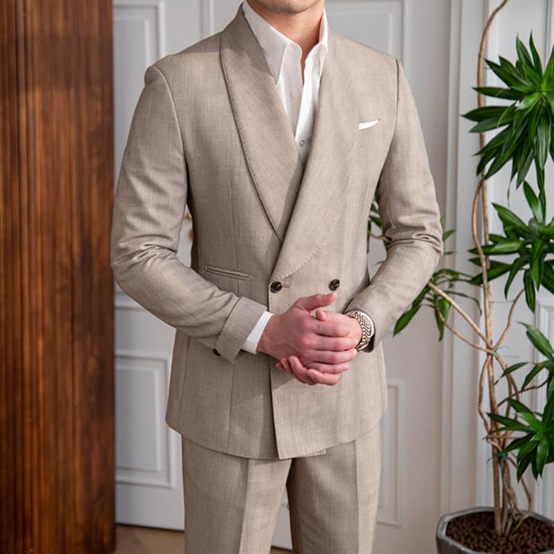 2 Piece Suit Men Slim Fit Shawl Lapel Double Breasted Suit for Men Wedding Suits Classic Formal Prom Tuxedo3