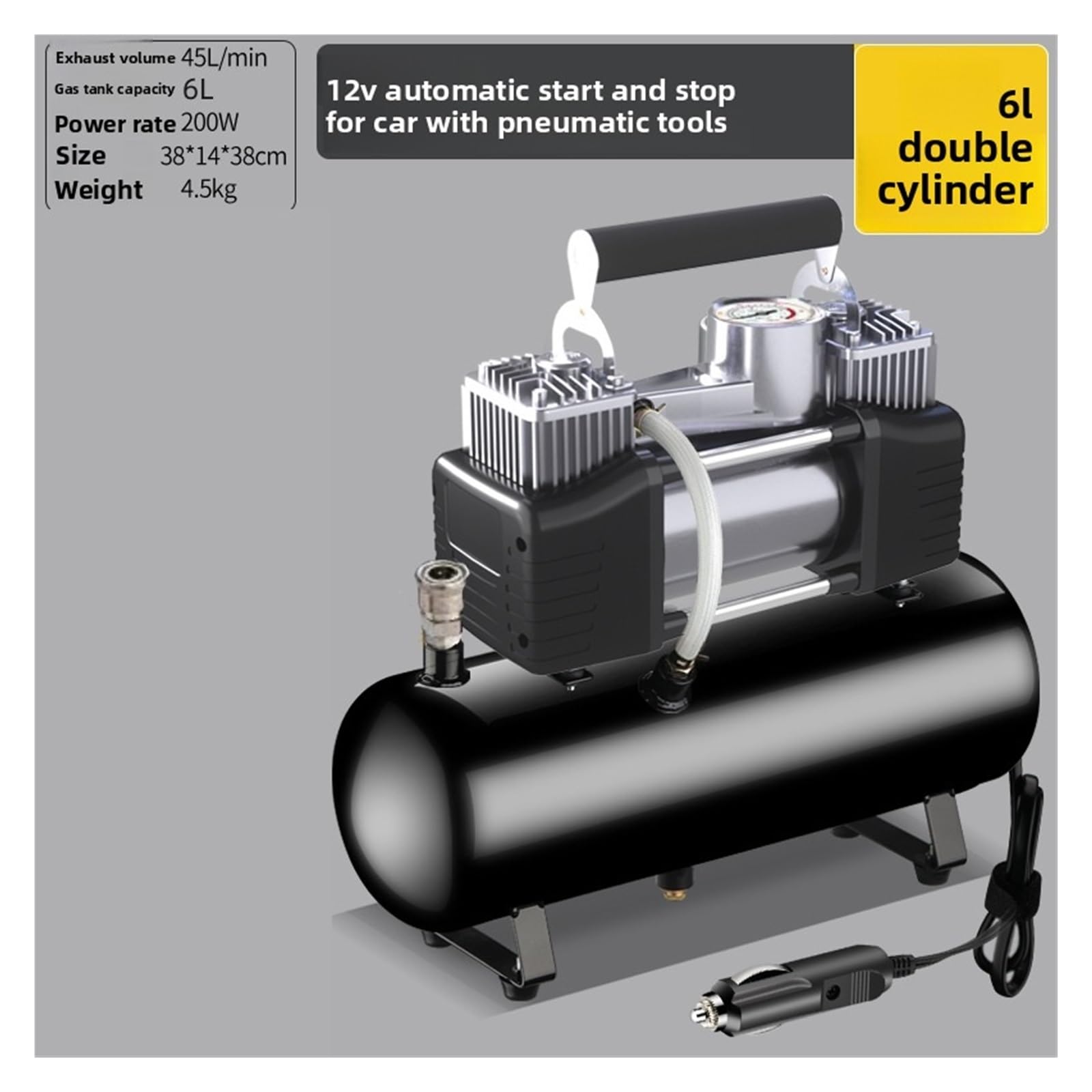 Cicha sprężarka powietrza Pompa inflacyjna do opon samochodowych z bezolejową cichą sprężarką powietrza 2,5 l/4 l/6 l 12 V 220 V (6L 12 V Model 1)