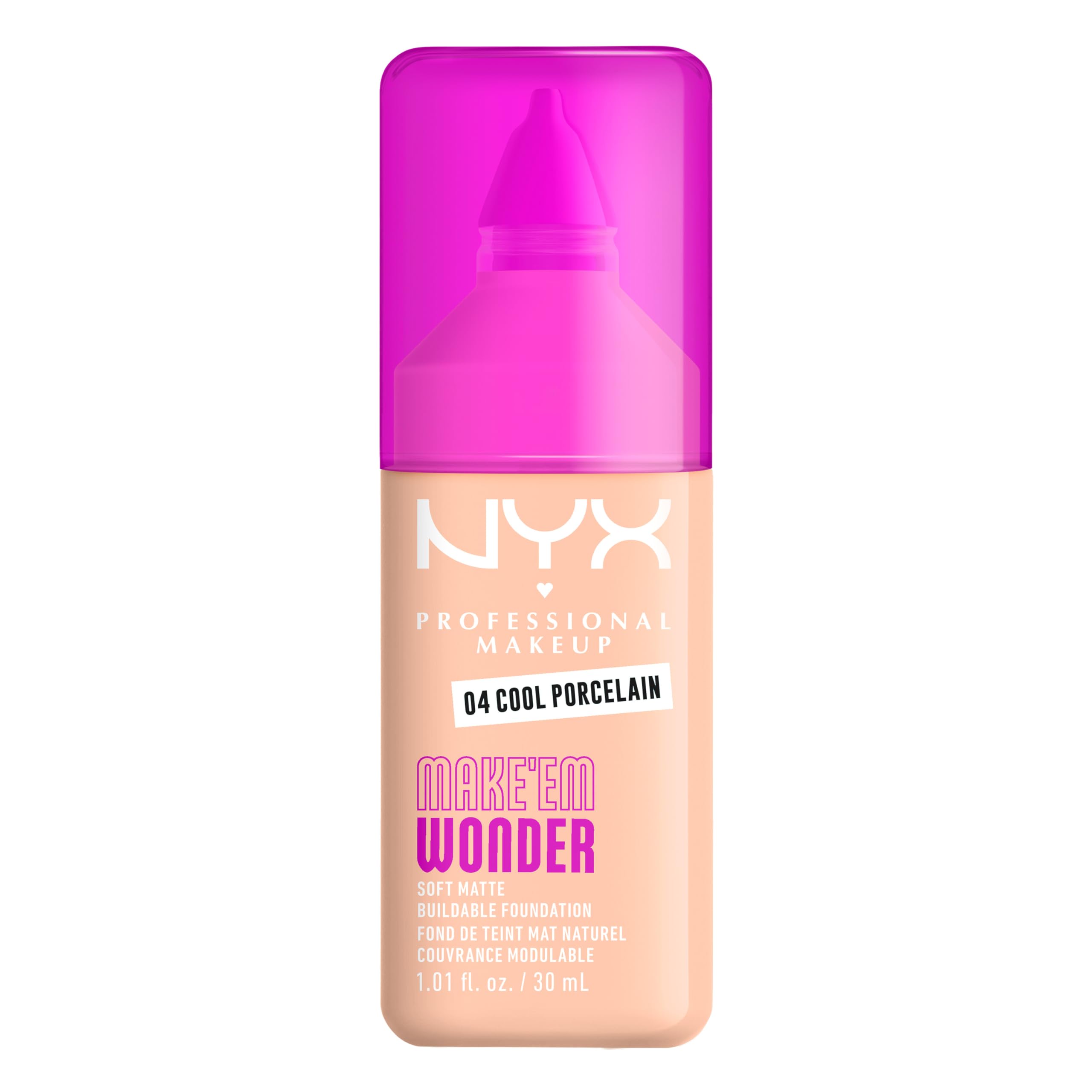 NYX Professional Makeup Make 'EM Wonder, Up to 24 Hour Soft Matte Foundation, Undetectable Finish, Waterproof, Sweat and Transfer Resistant, Shade: 04 Cool Porcelain