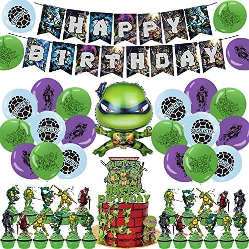 51pcs ninja turtles party supplies, TMNT Party Decorations Set For Kids With Happy Birthday Banner, Cake Topper, Cupcake Toppers, Balloons, Shaped Balloon