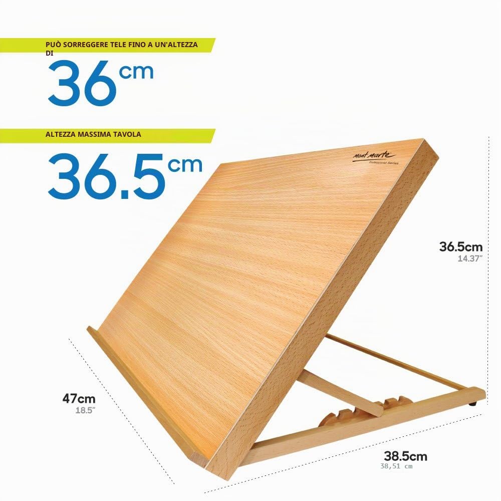 Mont Marte Lavagna da disegno in legno di faggio con elastico, formato A3, inclinabile, con fascia elastica per fissare il lavoro.