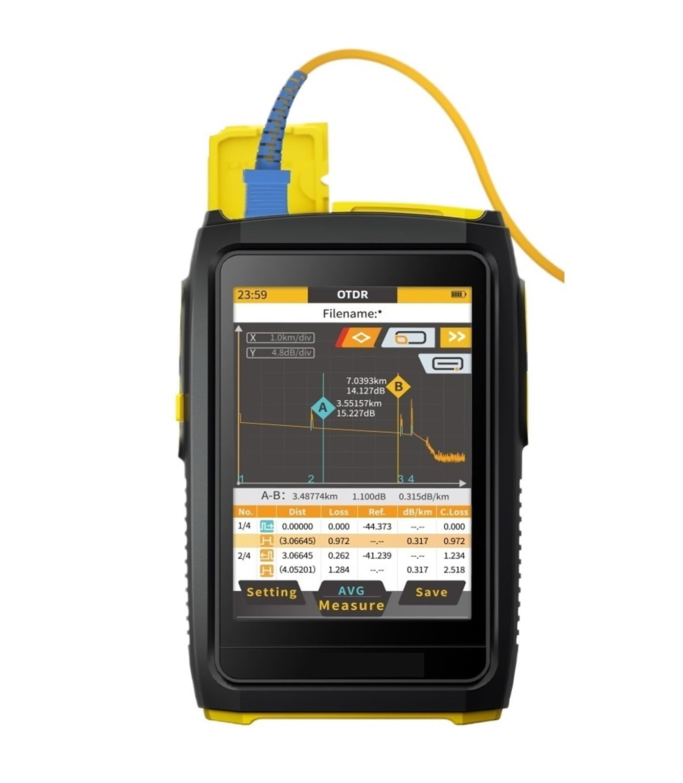 Tester kabli sieciowych, Mini OTDR Aktywny Test Na Żywo Światłowodu 1550nm 20dB Reflektometr Światłowodowy Ekran Dotykowy OPM Mapa Zdarzeń Tester(UPC)