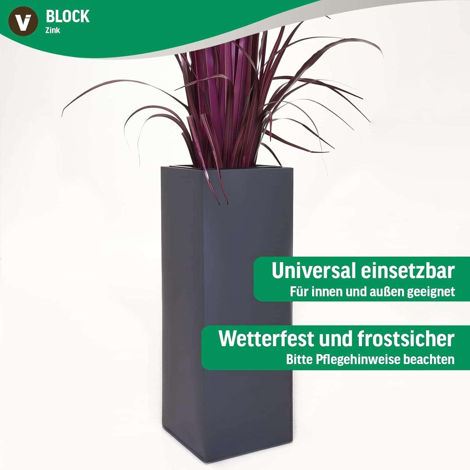 VIVANNO Pflanzkübel Zink Metall Anthrazit Block 100 Blumenkübel Eckig | Frostsicherer Übertopf für Außen und Innen, inklusive Bewässerungssystem, 100x40x40 cm Säule aus Stahlblech