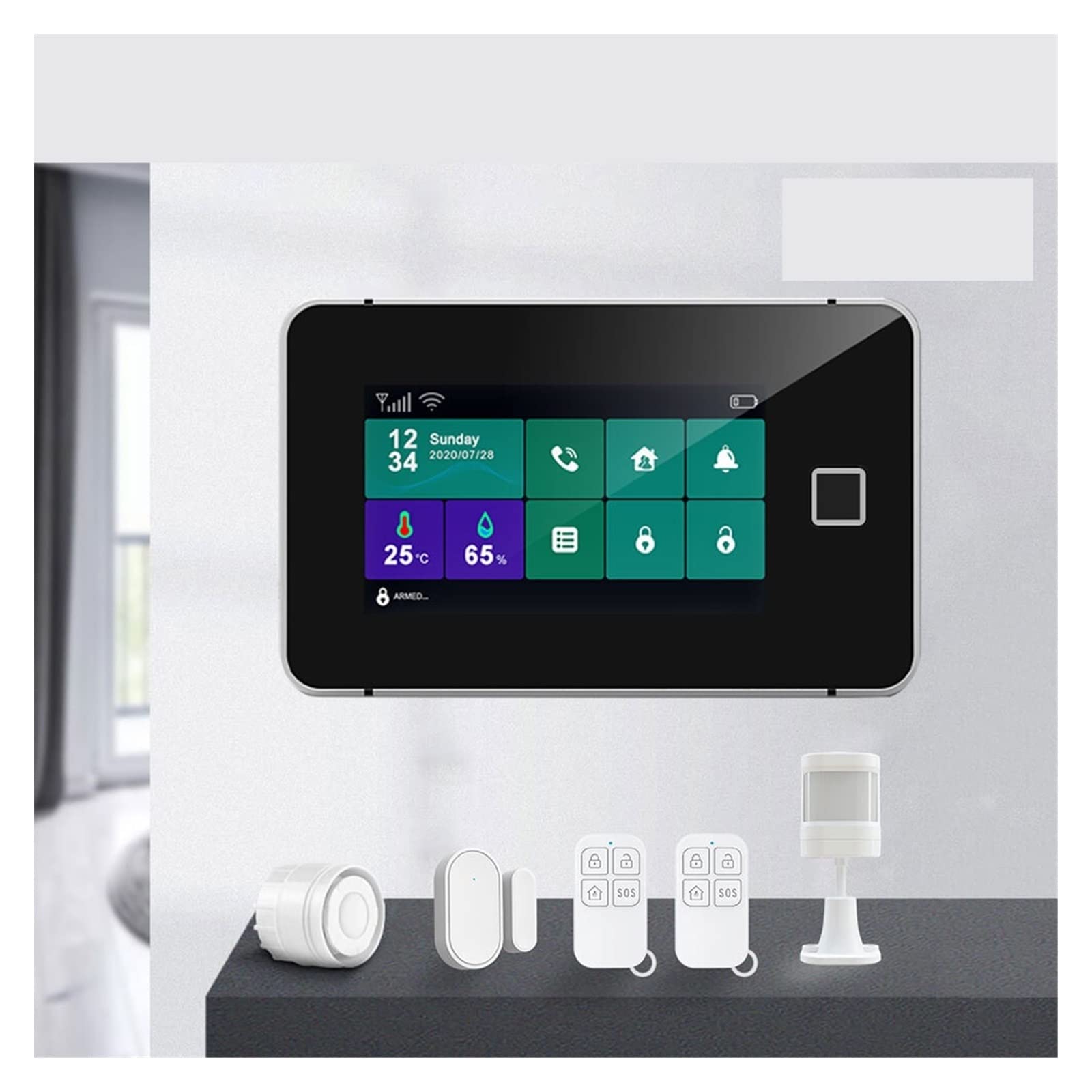 Sistema di Allarme di Sicurezza Domestica, G60 Tuya gsm di Allarme Sicurezza Impronta Digitale Armato Temperatura umidità Display 433 MHz Wireless Smart Home Antifurto(G60-E Set)