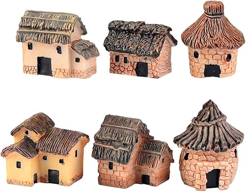 6 piezas de accesorios de casa de jardín de hadas, figura de cabaña de pueblo en miniatura, adornos de decoración de micro paisaje, para bonsái,