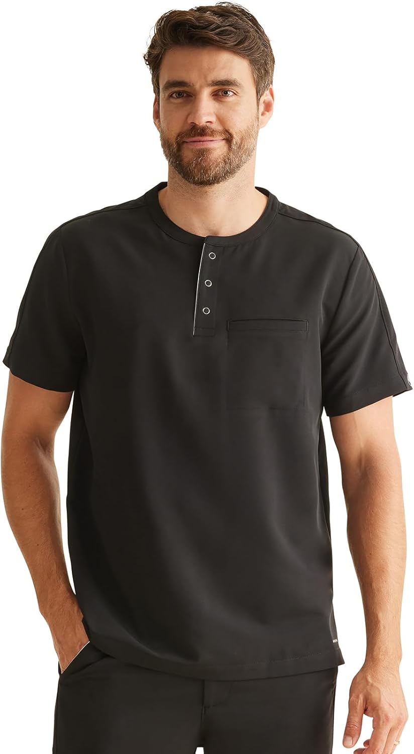 Healing Hands Men's Medical Scrub Top Shane with 1 Pocket, Snap-Closure Placket, Moisture Wicking, 360° Stretch - HH701