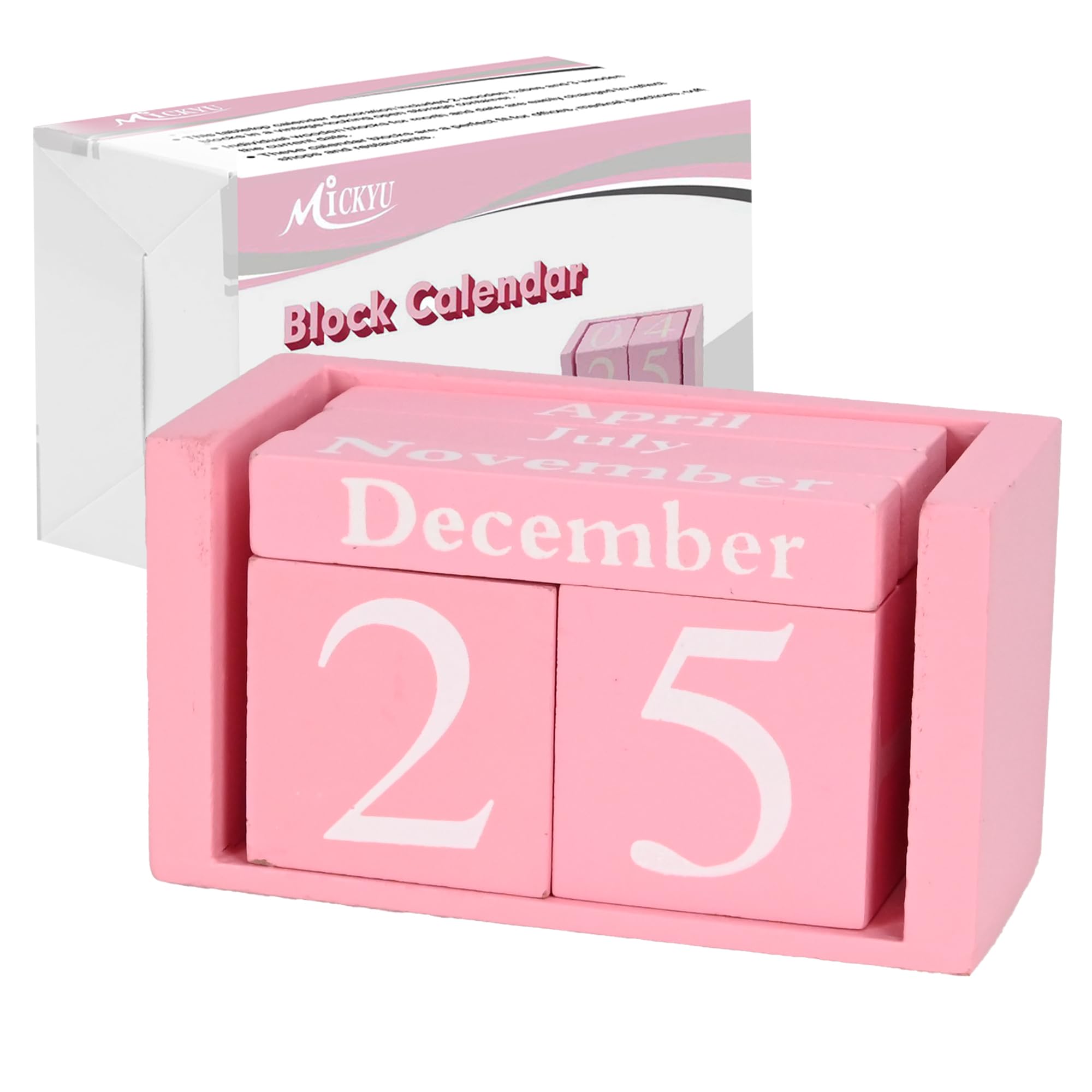 MICKYU Desk Calendar 2023 Small Wooden Standing Date Blocks Calendar Decorative Accessories for Women Men Teachers Home office, Pink