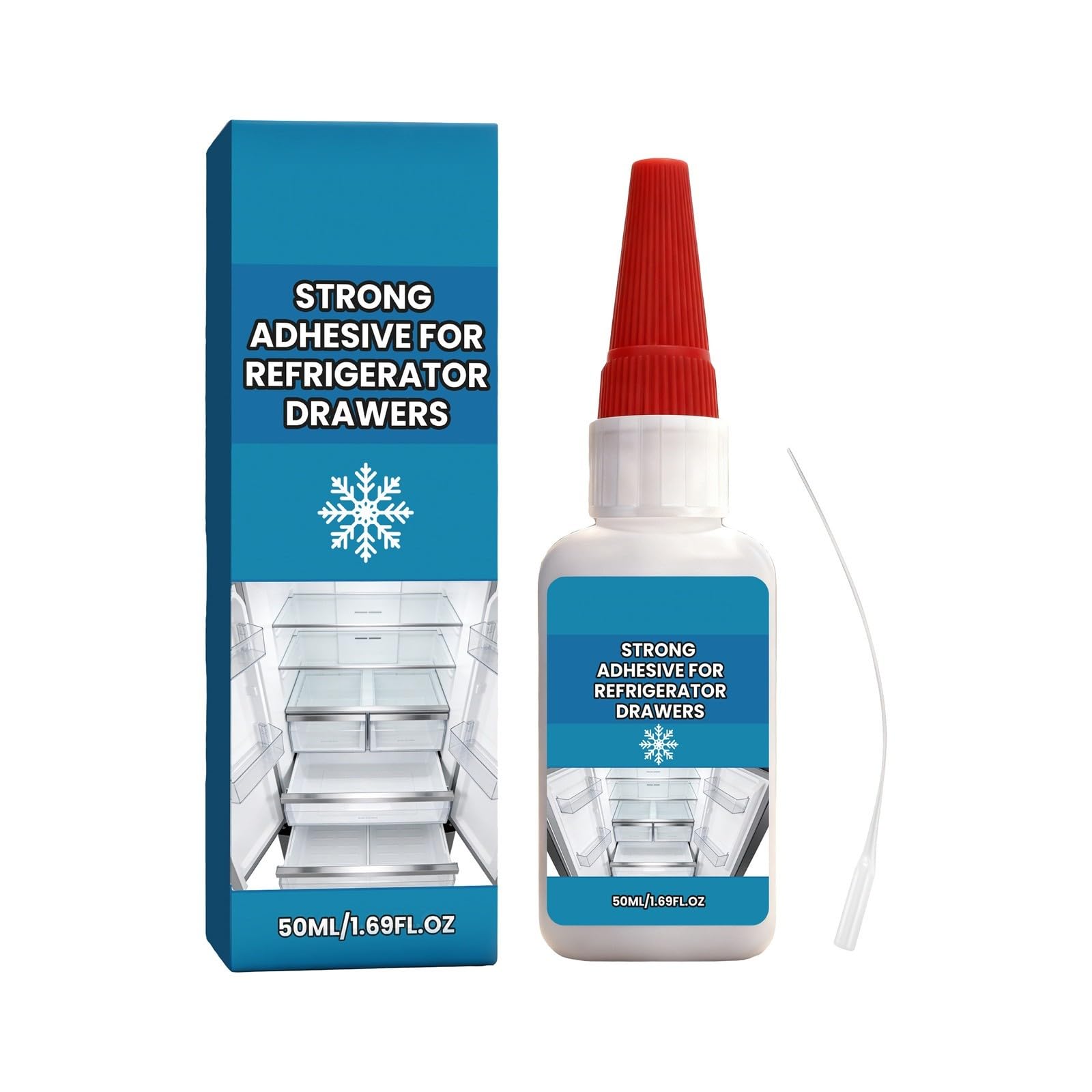 Freezer Drawers - Strong Adhesive for Refrigerator Drawers, Fast Drying, Low Temperature Resistant, Transparent Glue Layer, 50ml (2pcs)