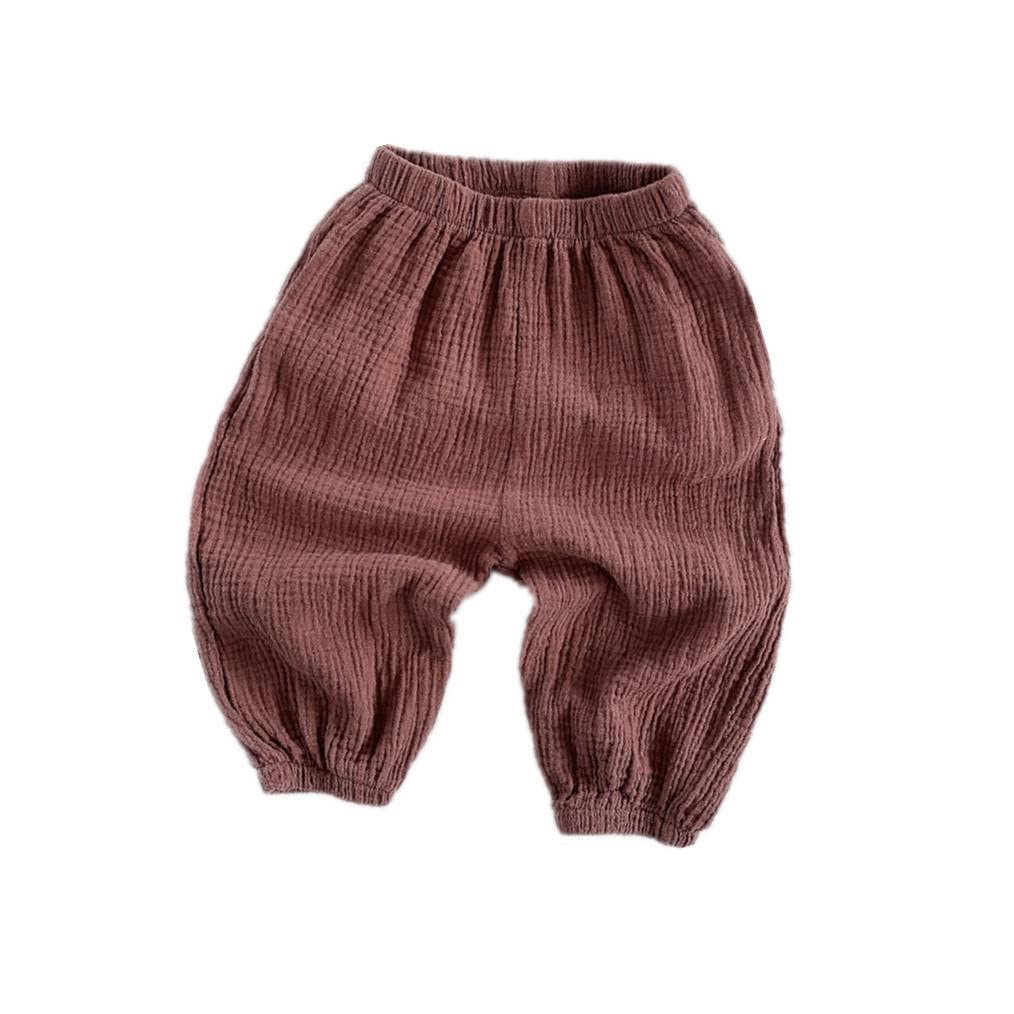 LNICEAR Toddler Baby Boys Girls Pants Basic Plain Comfy Cotton Linen Casual Trousers Bloomers Purple 12-18 Months