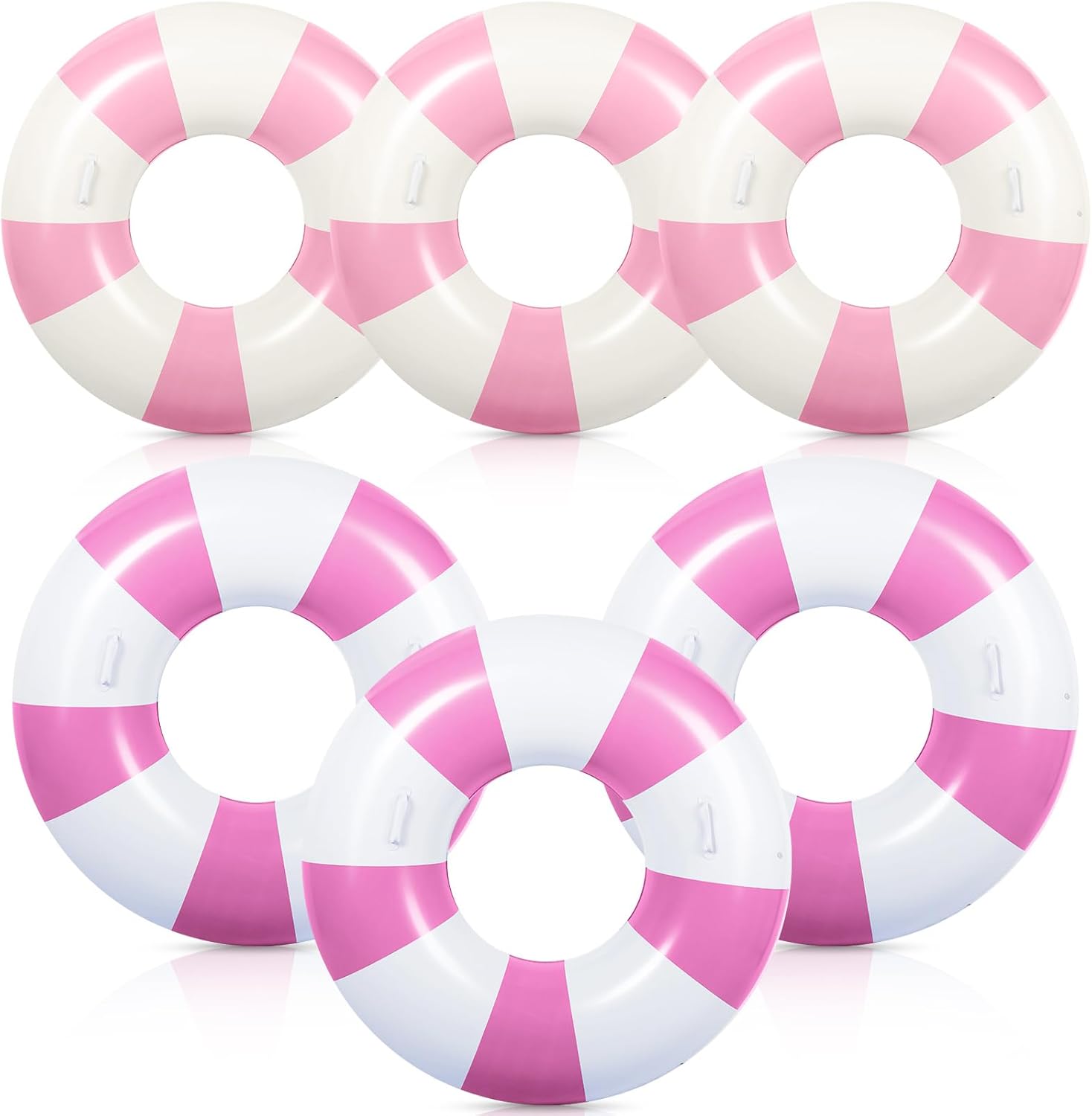 6 Pcs Large Swim Ring with Handles 47.24 Inch 35.43 Inch Inflatable Striped Pool Inner Tubes Swimming Pool Ring Float for Teens Adults Summer Beach Party Supplies(Pink White)