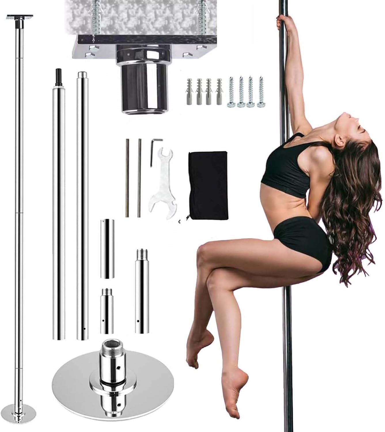 Profi Tanzstange Permanente Fitnessstange Trainingsausrüstung, Professionelle 45 mm rotierende und statische Tanzstangen Geeignet für Familie/Wohnung/Schlafzimmer(3.7M-3.8M/12.2ft-12.5ft)