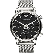 Emporio Armani Orologio Uomo, movimento cronografo al quarzo, cassa in acciaio inossidabile da 46 mm con bracciale in acciaio inossidabile, AR1808, Tono Argento e Nero, 46 mm