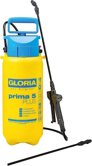 Gloria GLORIA Drucksprühgerät prima 5 Plus | Säurebeständiger Drucksprüher 5 Liter für Essigsäure, Pflanzenschutzmittel & Unkrautvernichter | Gartenspritze mit Verlängerungslanze — Sprühgeräte