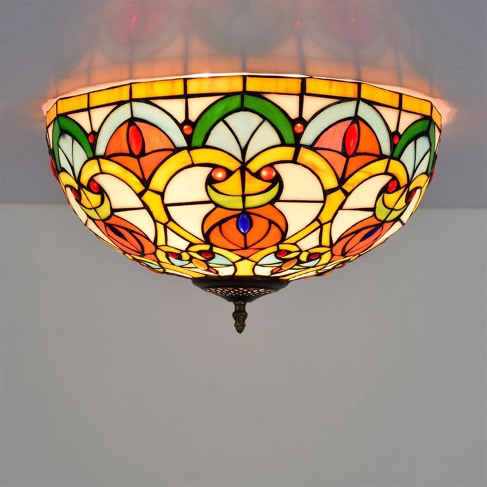 Lampa sufitowa w stylu Tiffany do zabudowy, witraż z europejskim wzorem serca, szklany klosz z kolorowymi perłami, oprawa E27, do jadalni, sypialni, korytarza, salonu, dekoracja