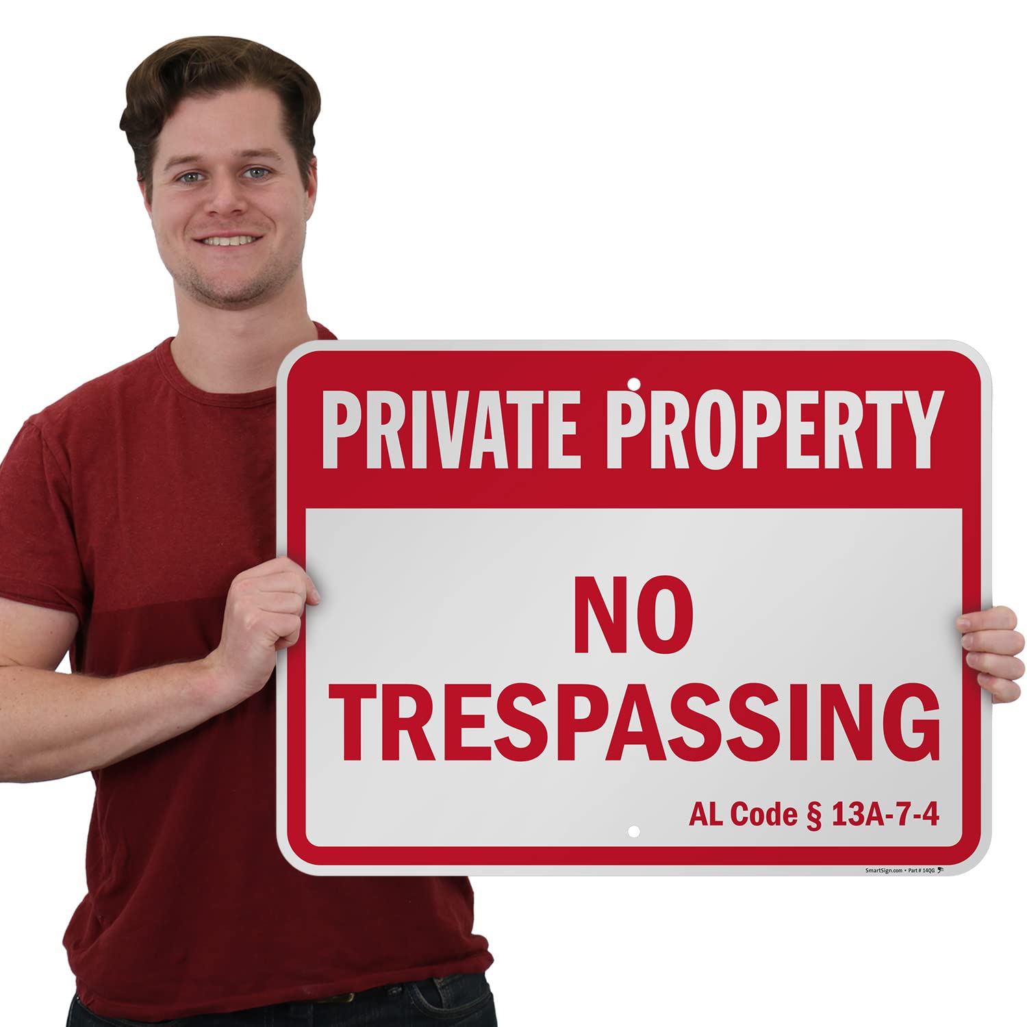 SmartSign Panneau officiel Alabama « Private Property - No Trespassing » | 45,7 x 61 cm en aluminium