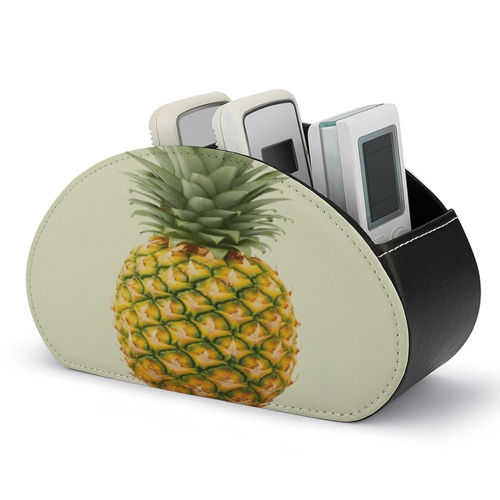FekiLoot Fresh Pineapple Remote Control Holder PU Leather Tabletop Organizer with 5 Compartments Storage Tray & Desktop Organizer for TV Remotes Glasses Pens