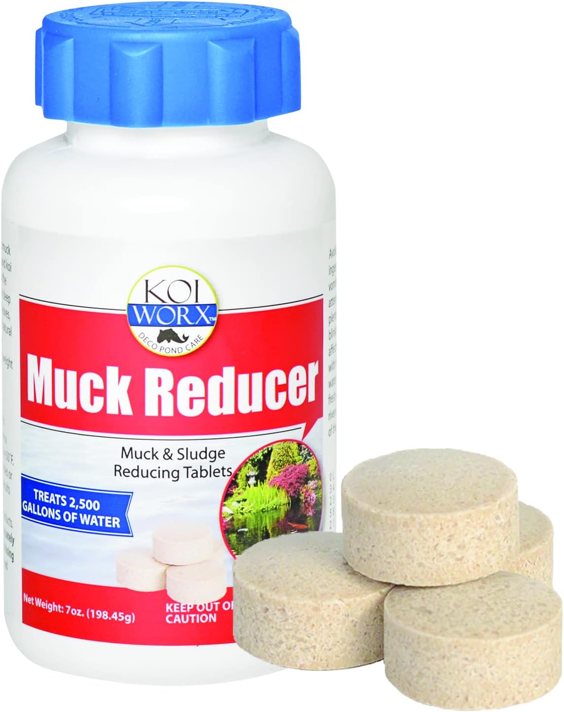 Koiworx Muck Reducer - Treats up to 2,500 gallons for up to 4 Months - Tablets Reduce Muck, Sludge and Organic Build up - Formulated for Ponds and Water Features - Safe for Koi