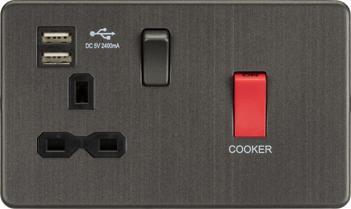 Knightsbridge Bronze Screwless 45A Dp Switch & 13A Switched Socket With Dual Usb Charger 2.4A - Smoked